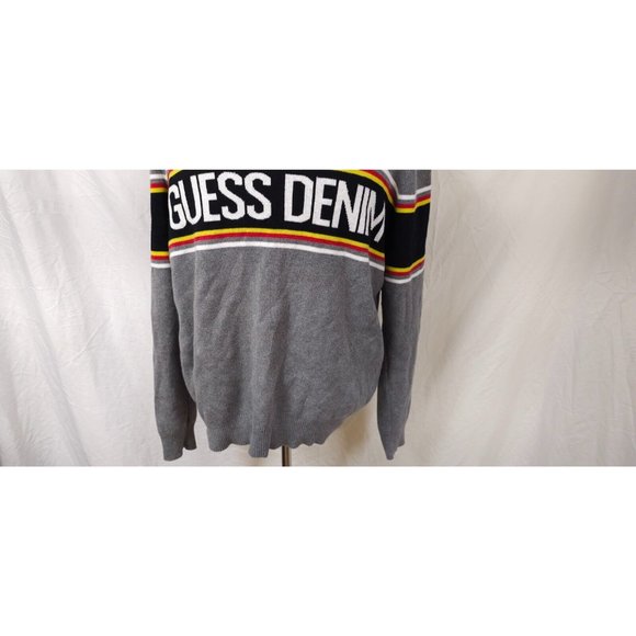 Guess Los Angeles Denim Mens Large Grey Spellout 1/4 Zip Cotton Sweater - Picture 5 of 13